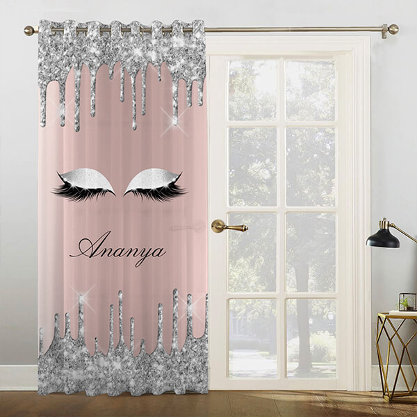 Eyelashes Makeup Silver Rose Design Customized Photo Printed Curtain