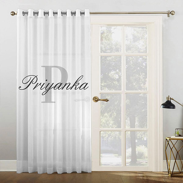 Elegant Black and White Monogram Customized Photo Printed Curtain