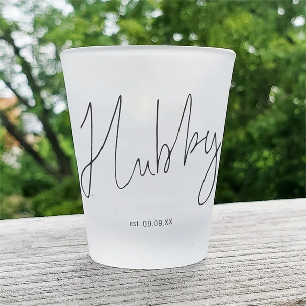 Buy Hubby Script Date Wedding Customized Photo Printed Shot Glass