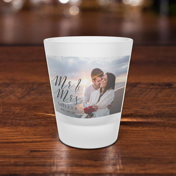 Buy Mr and Mrs Wedding Photo Design Customized Photo Printed Shot Glass