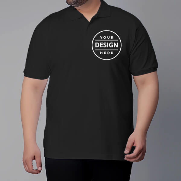 Black Plus Size Customized Half Sleeve Men's Cotton Polo Shirt - 3XL to 5XL Sizes