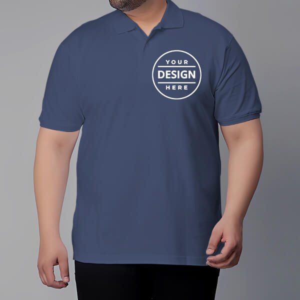 Marlin Blue Plus Size Customized Half Sleeve Men's Cotton Polo Shirt - 3XL to 5XL Sizes