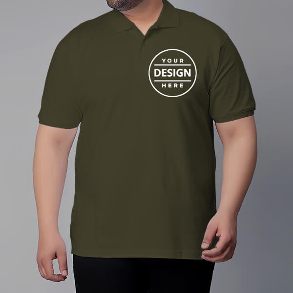 Olive Green Plus Size Customized Half Sleeve Men's Cotton Polo Shirt - 3XL to 5XL Sizes