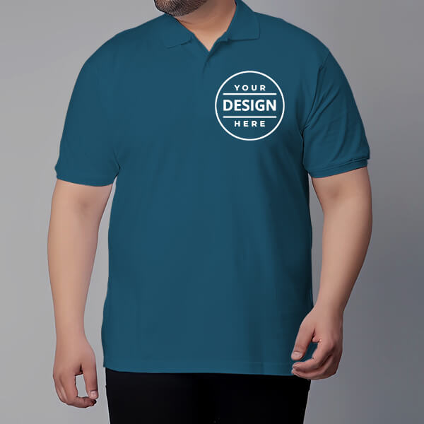 Petrol Blue Plus Size Customized Half Sleeve Men's Cotton Polo Shirt - 3XL to 5XL Sizes