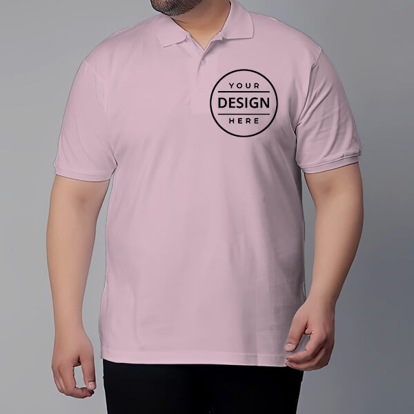 Soft Pink Plus Size Customized Half Sleeve Men's Cotton Polo Shirt - 3XL to 5XL Sizes