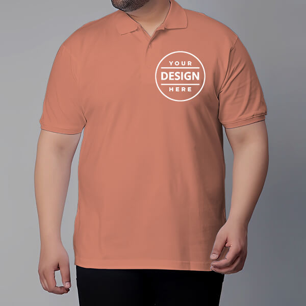 Sunset Orange Plus Size Customized Half Sleeve Men's Cotton Polo Shirt - 3XL to 5XL Sizes