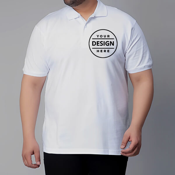 White Plus Size Customized Half Sleeve Men's Cotton Polo Shirt - 3XL to 5XL Sizes